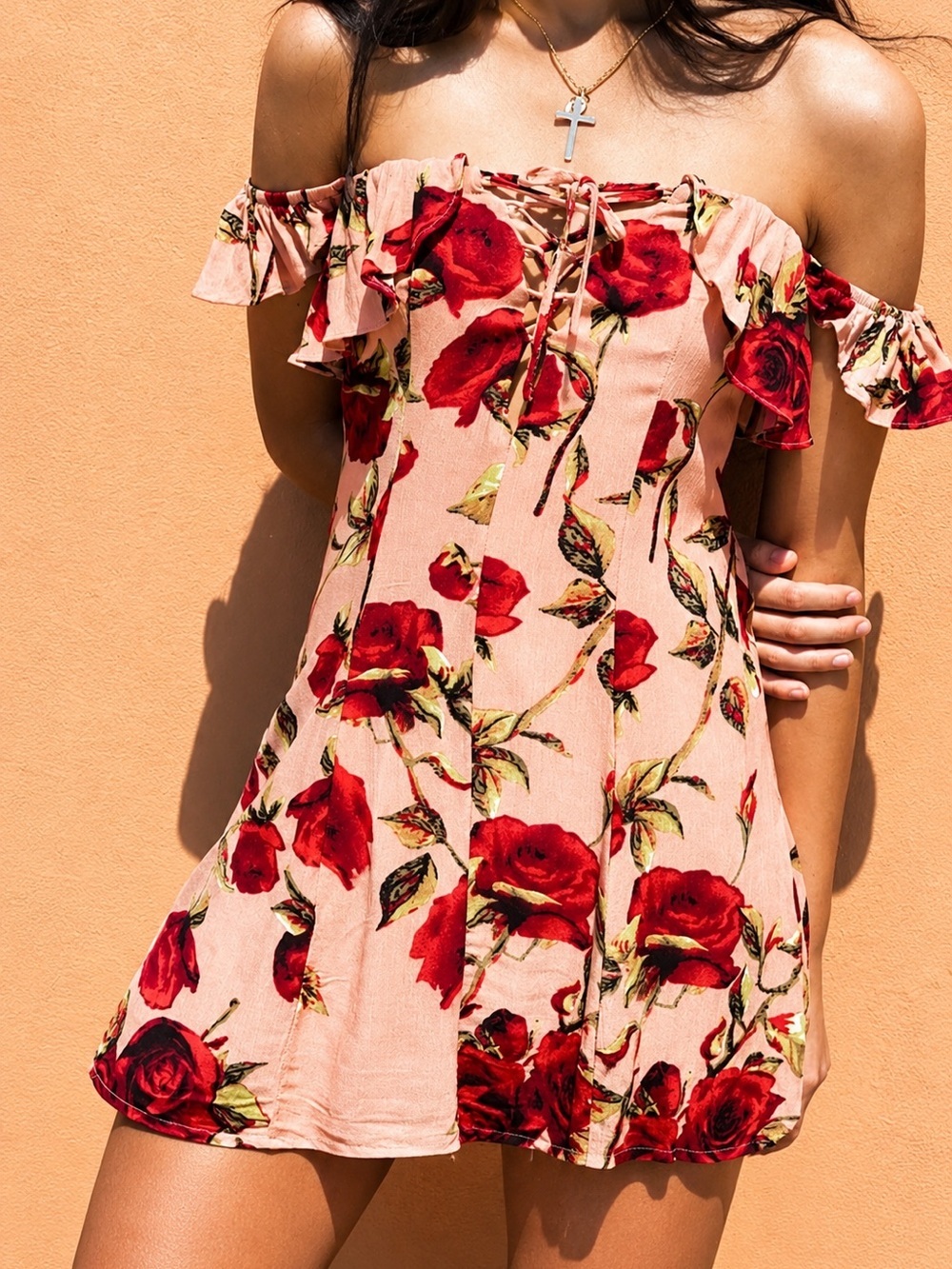 White Fox floral off the shoulder mini dress, medium